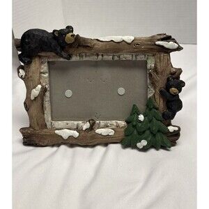 Bear Wildlife Climbing Logs Photo Picture Frame  Woods Forest 4x6” Preowned